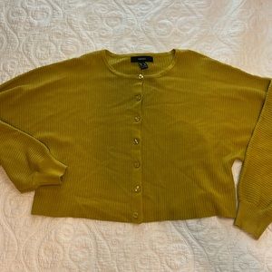 Cropped Rib Knit Forever 21 Olive Green Button Front Knit Cardigan Sweater/ Med